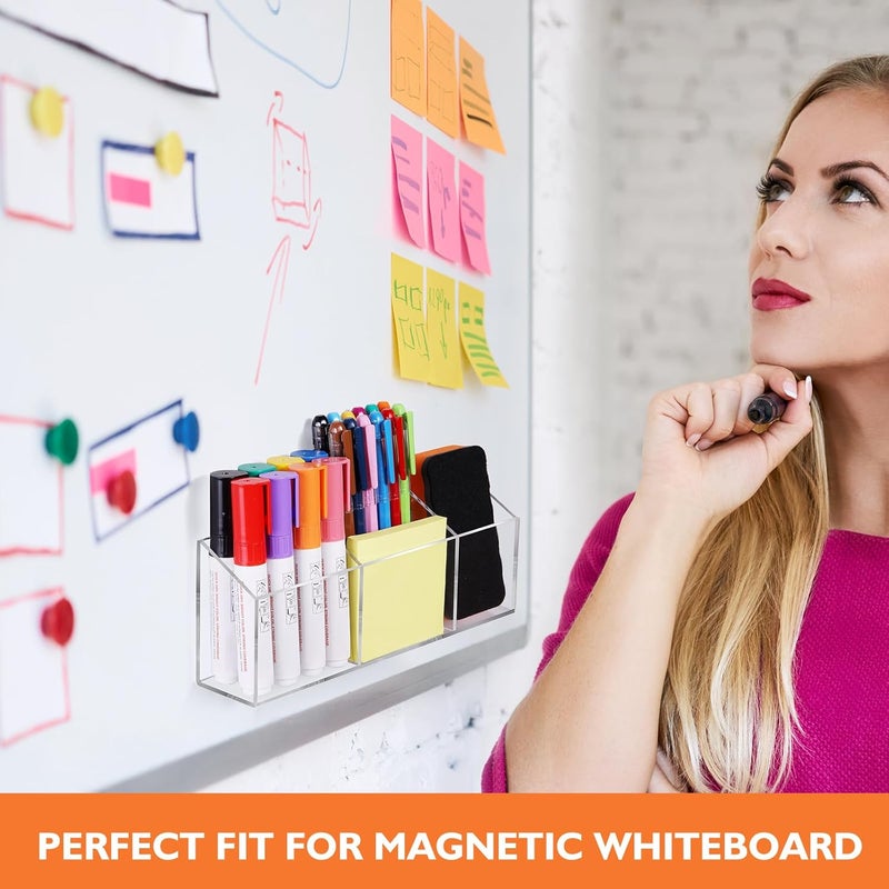 Ameceres Magnetic Pen Holder Classroom Organization Acrylic Marker Holder for Whiteboard Refrigerator Locker Accessories Pencil Dry Erase Marker Basket (3 Compartments * 1) - Image 5